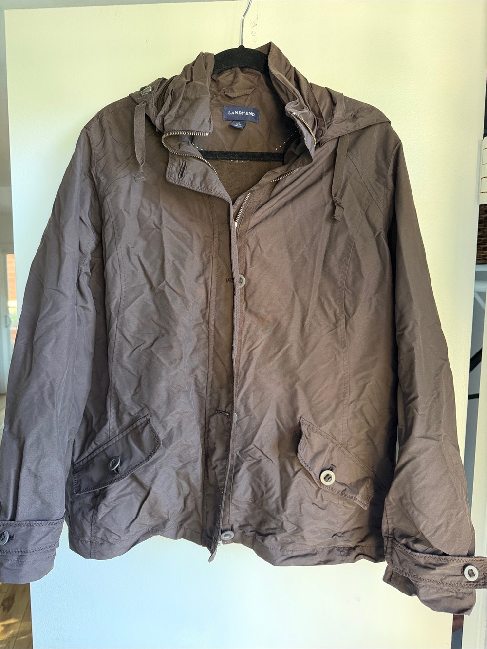 Land’s End Brown Rain Jacket with Detachable Hood Size Large (14-16)
